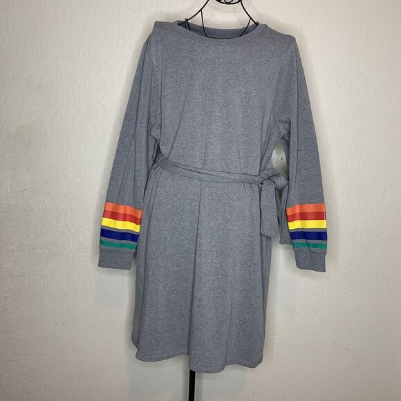 Torrid Gray Cozy Fleece Rainbow Cuffed Sweatshirt Dress - Picture 1 of 10